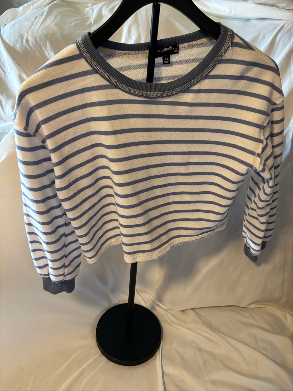 Originality Blue & White Striped Crop Long-Sleeve Top